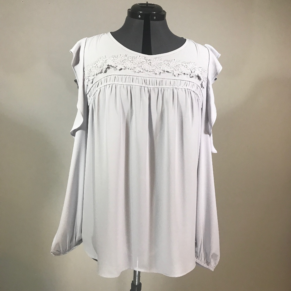 EUC LOFT Gray-Blue Cold Shoulder LongSleeve Blouse